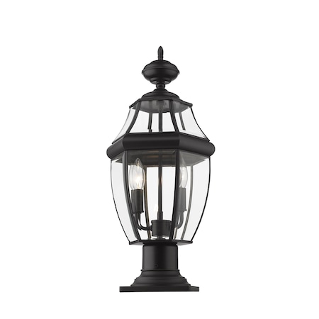 Westover 2 Light Outdoor Pier Mounted Fixture, Black & Clear Beveled